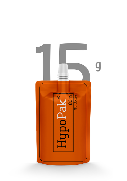 15 Gram fast acting glucose solution. 
If hypoglycemia persists, seek medical advice