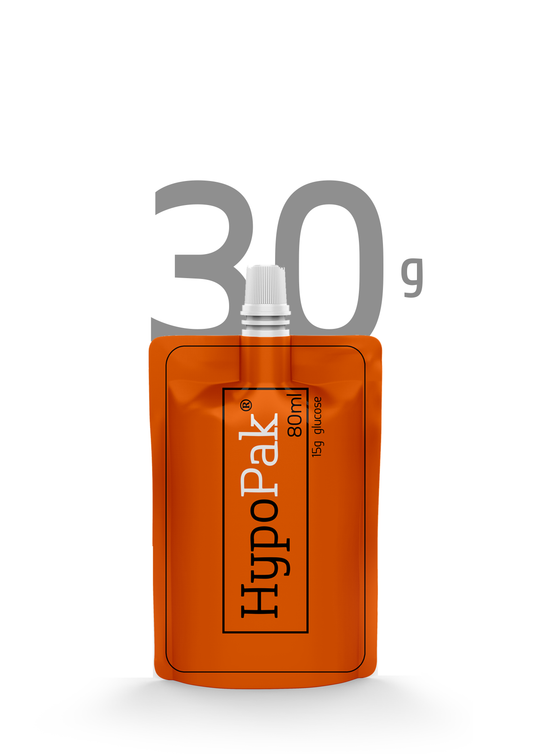 30 Gram fast acting glucose solution. 
If hypoglycemia persists, seek medical advice