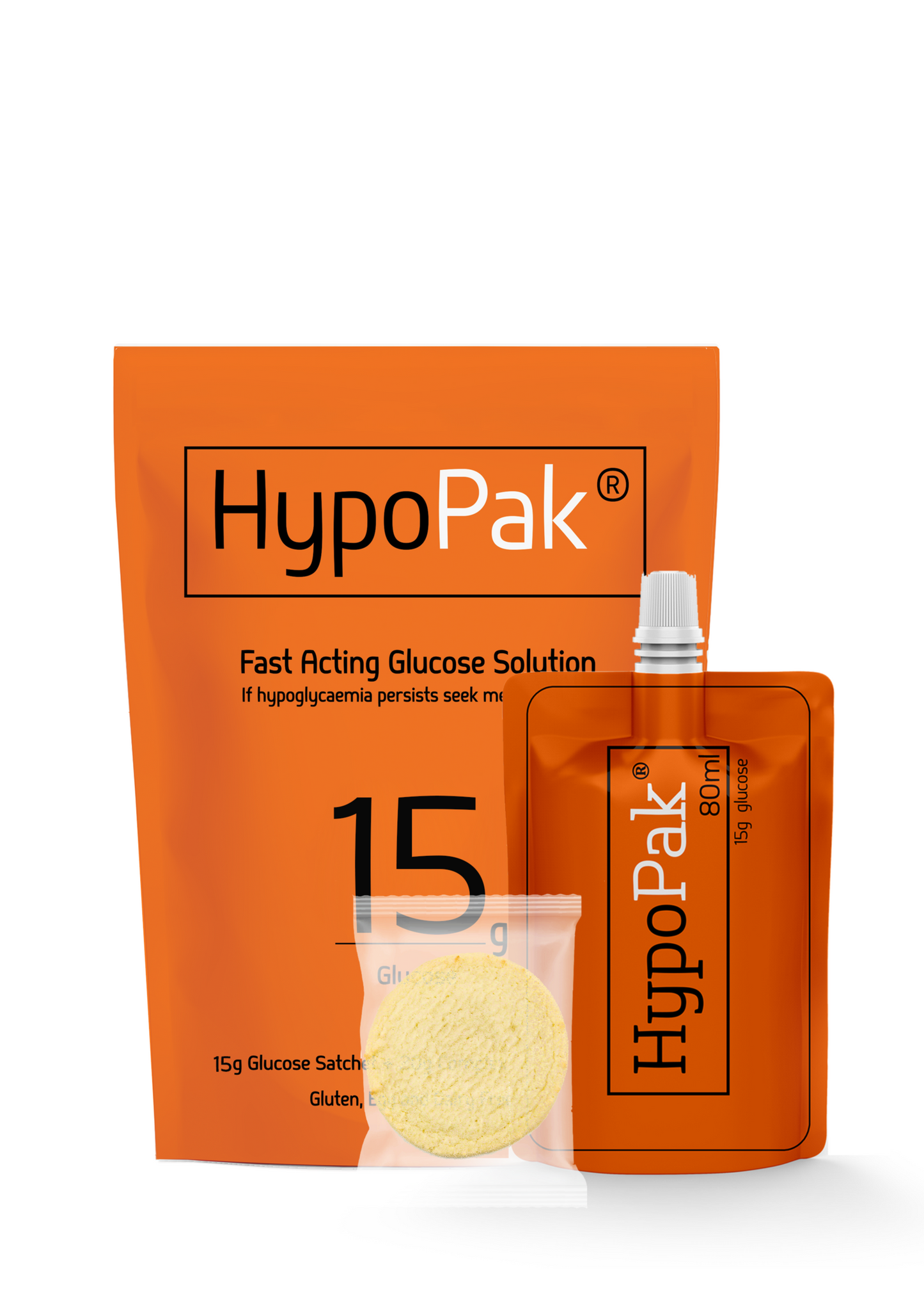 HypoPak 15 gram glucose kit. With Gluten, dairy and egg free vanilla biscuit.
If Hypoglycemia persists seek medical advice